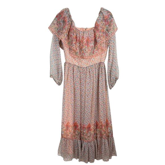Vintage Victor Costa Floral Boho Gypsy Paisley Ruffle Dress Multicolor 10 - Picture 1 of 11